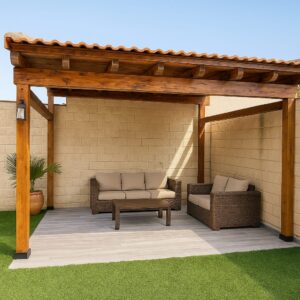 Construcción de cenador de madera para jardín